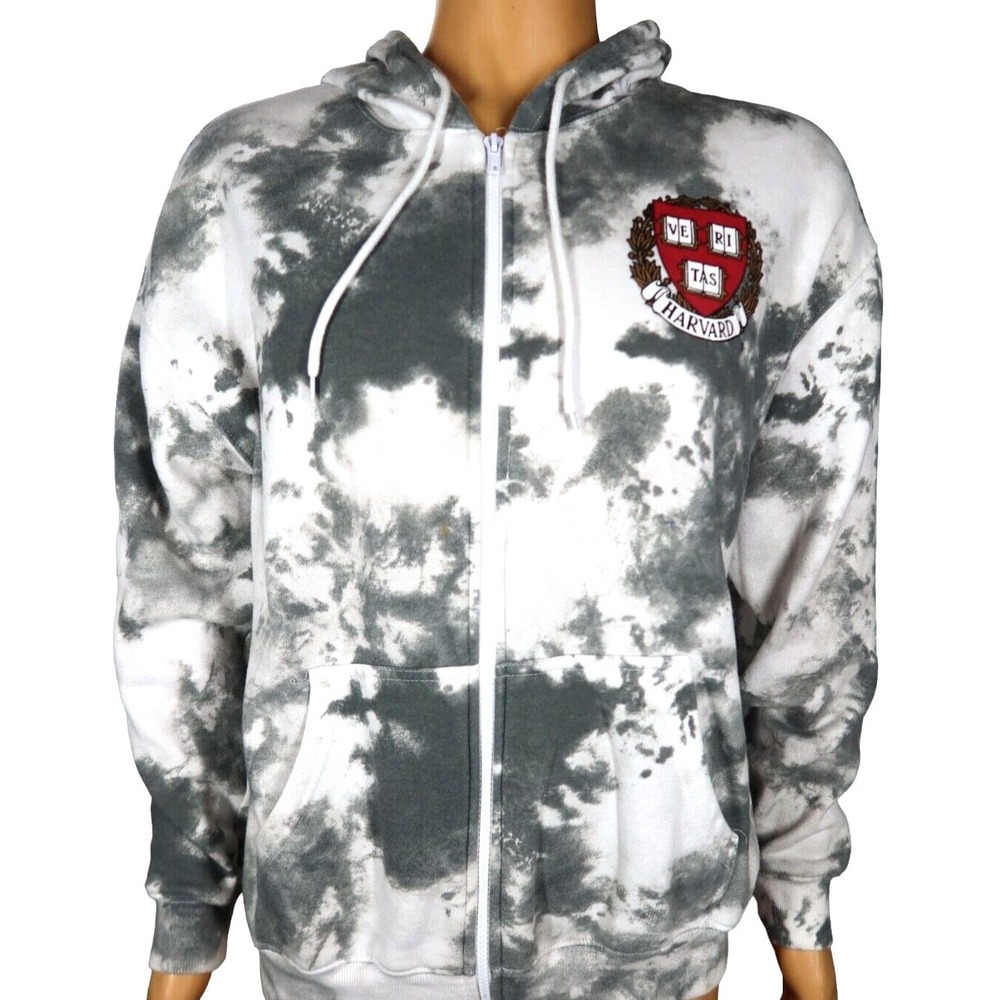 Women's Harvard University VE RI TAS Gray Tye Dyed Zip Hoodie Sweatshirt Sz L - Picture 2 of 6
